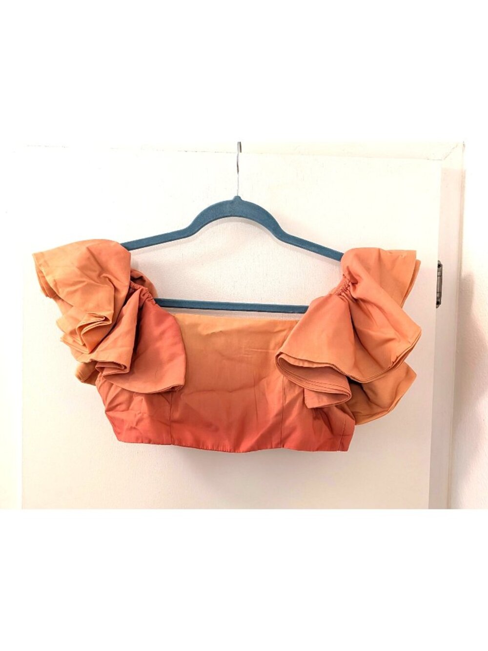 Orange Ombre Crop Top With Ruffled Sleeves & Zipper Back Closure - Kohari Boutiq